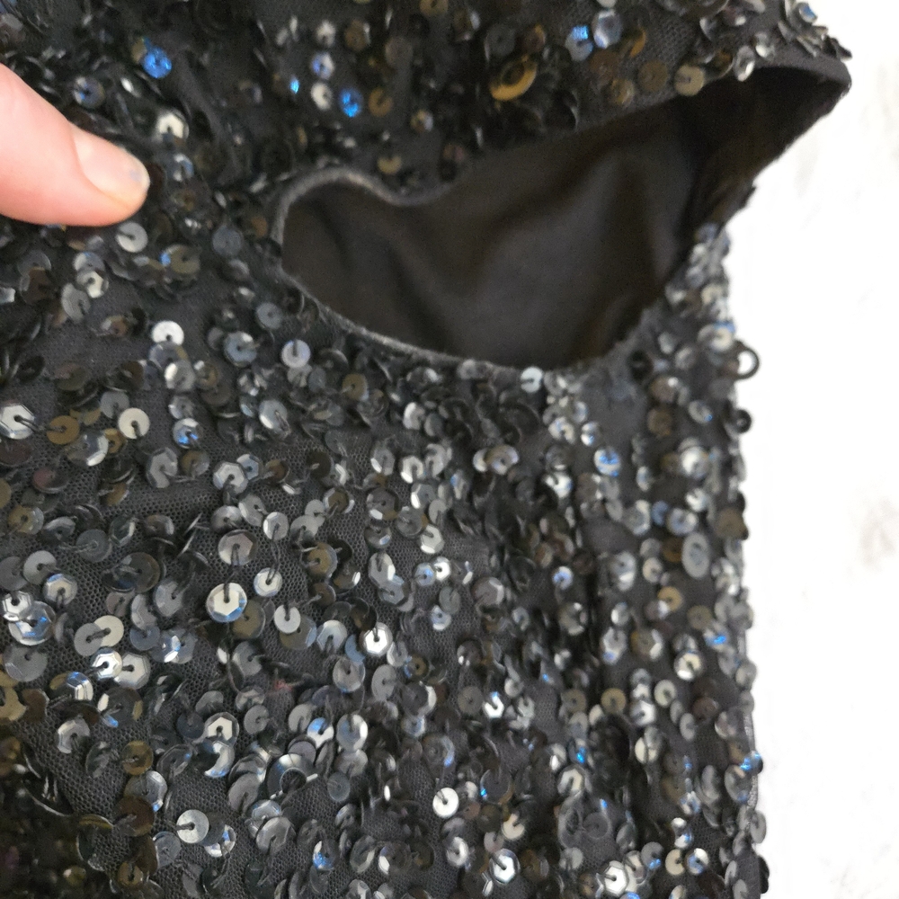 Adrianna Papell Black Sequin Off-Shoulder Midi Evening Party Dress MI3 - Picture 12 of 16